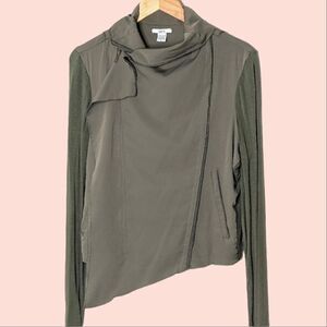 bar III Army Green Cropped Asymmetrical Zip Up Stretch Jacket size L